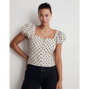 Madewell Polka Dot Embroidered Organza Puff-Sleeve Top